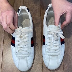 Gucci White Sneakers with Red and Blue Accents
